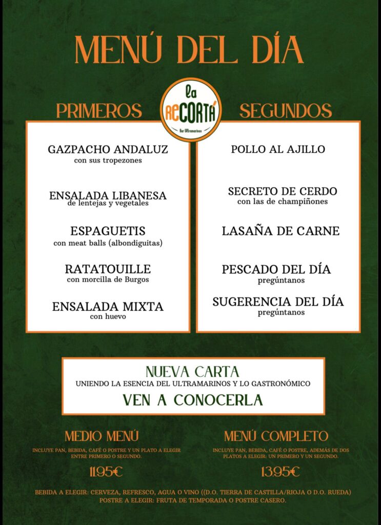 Menu del dia LA RECORTA